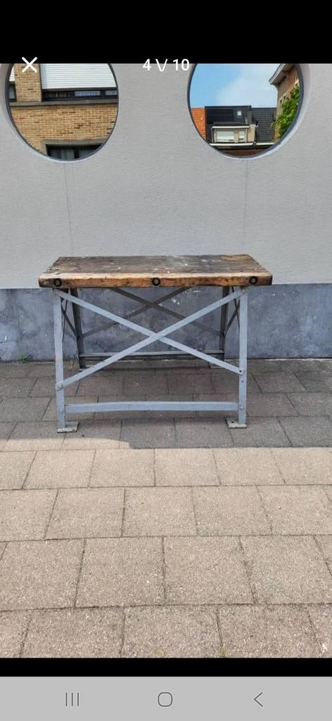 Prachtige werkbank/tafel met ijzeren poten, Doe-het-zelf en Bouw, Werkbanken, Ophalen