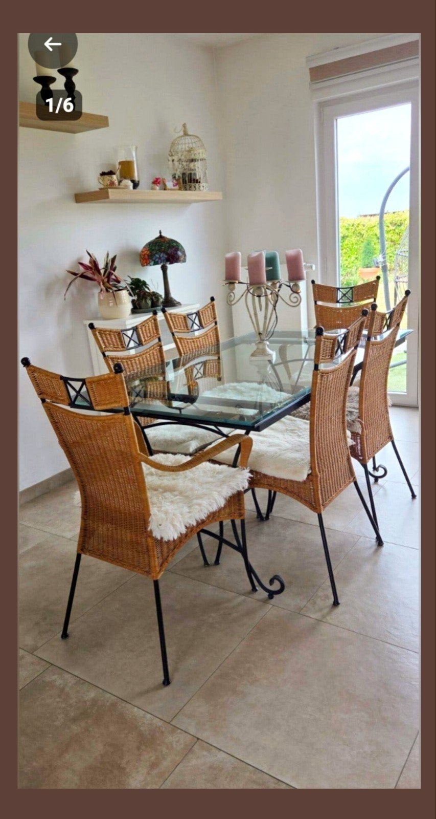 Table + 6 chaises en rotin/fer forgé bohème chic, Enlèvement, Utilisé, Bohème chic, 4 à 6 chaises
