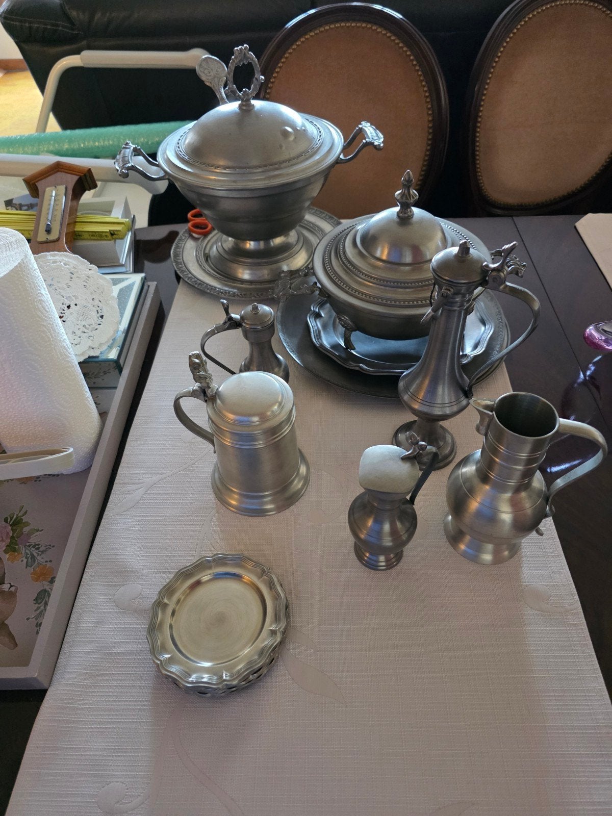 Lot van antieke/vintage tinnen voorwerpen, Enlèvement