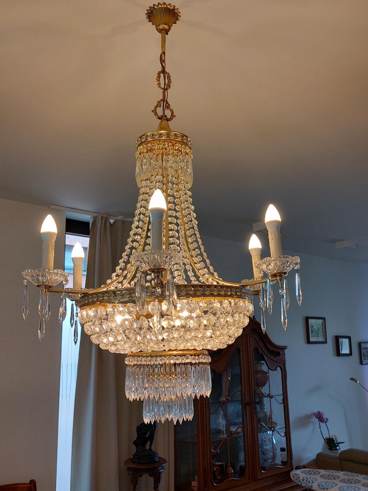 Glazen luchter, Huis en Inrichting, Lampen | Kroonluchters, Ophalen, Gebruikt, Klassiek, E14 (klein)