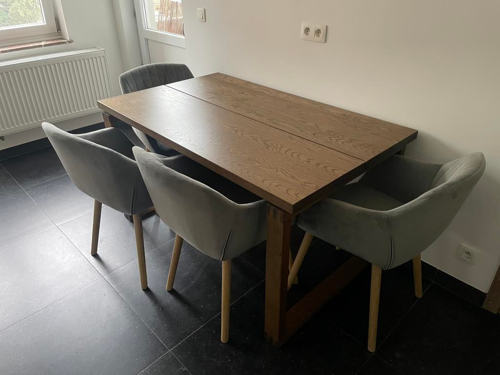 Table salle à manger IKEA Morbylanga + 4 chaises en velours, Maison & Meubles, Tables | Tables à manger, Enlèvement, Comme neuf