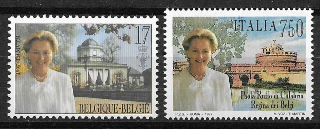 Gezamenlijke uitgifte België - Italië Koningin Paola **, Koninklijk huis, Ophalen of Verzenden, Postfris, Postfris