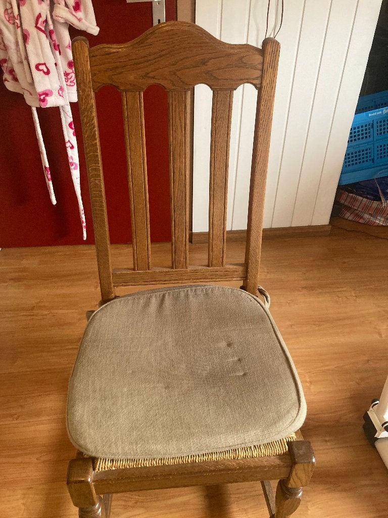 4 stoelen met rieten zitting, Huis en Inrichting, Stoelen, Gebruikt, Bruin, Hout, Vier