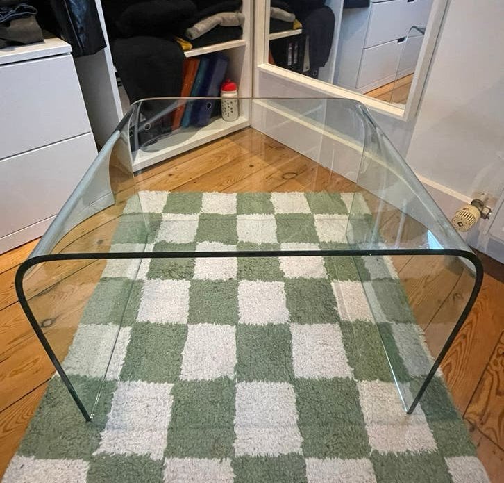 Design glazen bijzettafel, Huis en Inrichting, Ophalen, Gebruikt, Minder dan 50 cm, 50 tot 100 cm