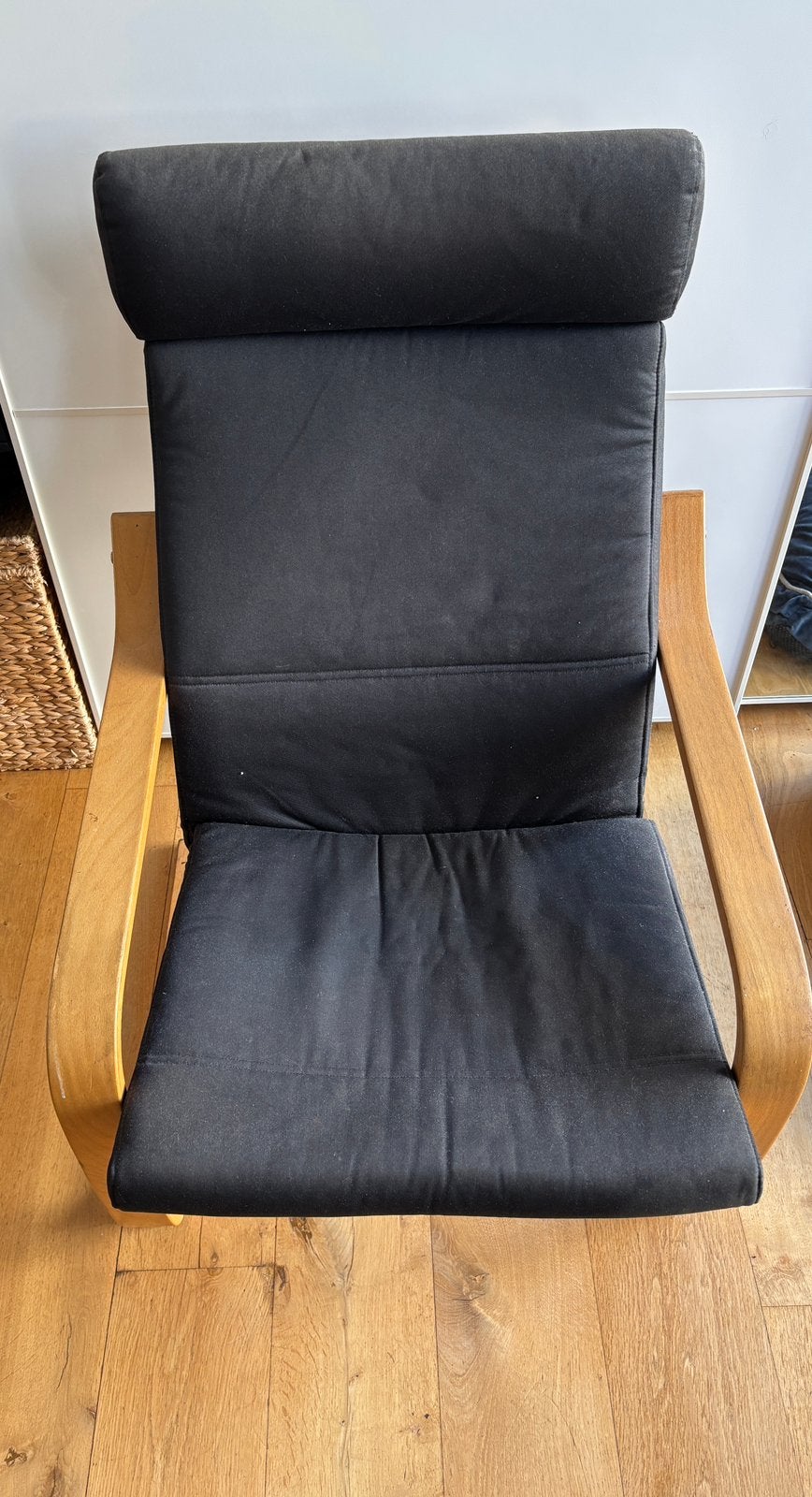 POÄNG Fauteuil, plaqué chêne blanchi/noir  +Repose-pieds,, 75 à 100 cm, Bois, Enlèvement, Utilisé