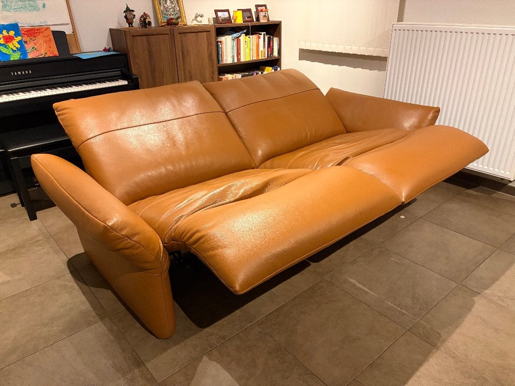 KOINOR 2-zits lederen relaxzetel – Cognac – 200 cm, Huis en Inrichting, Ophalen, Tweepersoons, Leer, Zo goed als nieuw