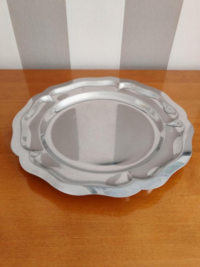 Plat rond inox, Huis en Inrichting, Woonaccessoires | Dienbladen, Ophalen of Verzenden, Gebruikt, Rond, Metaal