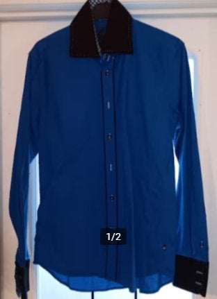 Chemise bleu et noir L, Enlèvement ou Envoi, Porté, Bleu, Tour de cou 41/42 (L)