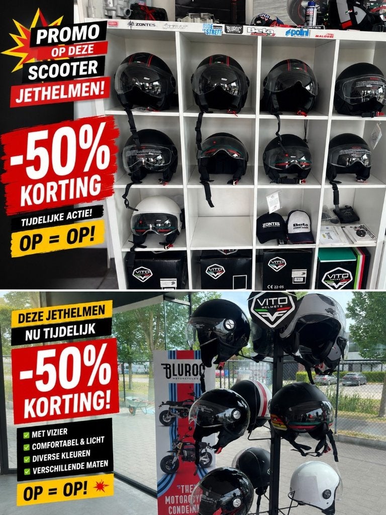 helm scooter aan 50 % korting, Motoren, Kleding | Motorhelmen, Ophalen, Nieuw met kaartje, Jethelm