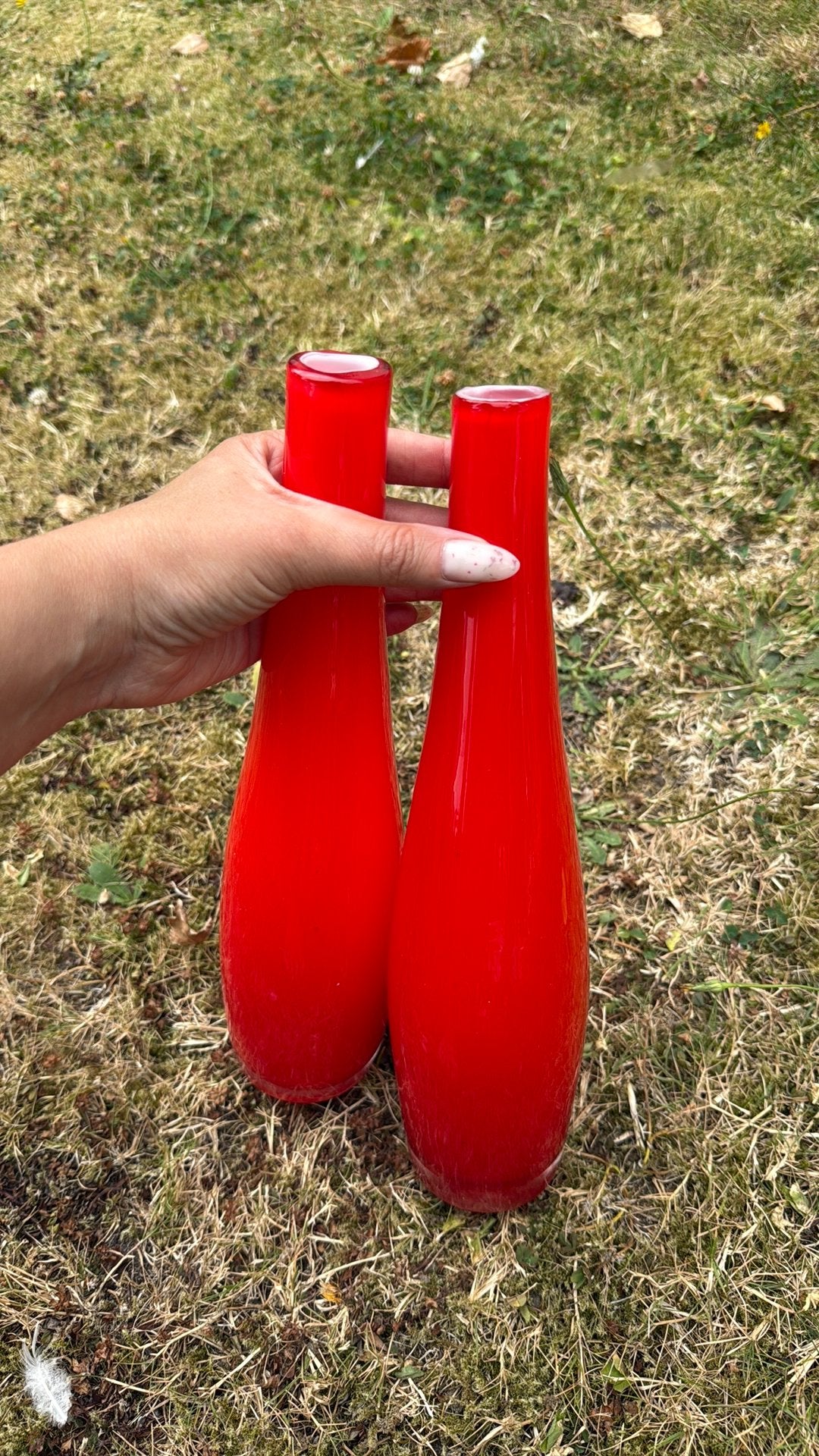 Rode glazen vazen, handgemakt, Maison & Meubles, Accessoires pour la Maison | Vases, Rouge, 30 cm, Comme neuf, Verre