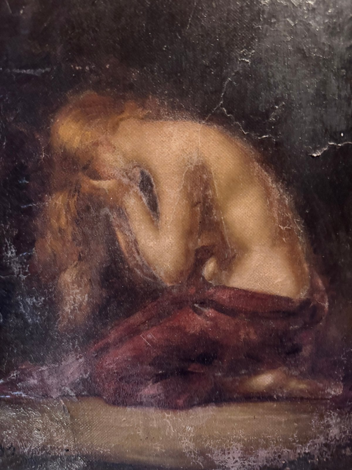 Nu féminin du XIXe siècle - signé, Enlèvement ou Envoi, Peinture à l'huile, Signé, Réaliste