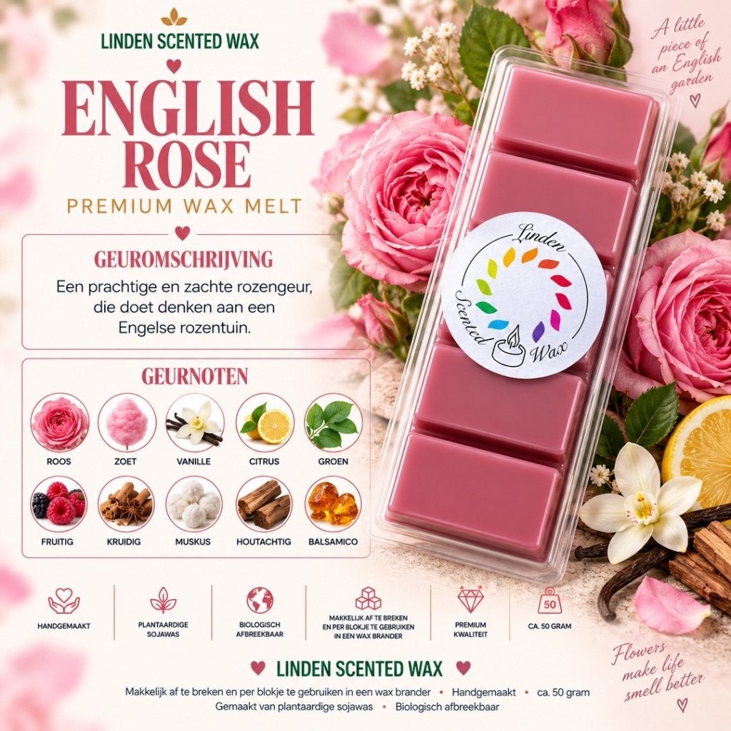 Parfum floral Waxmelts ENGLISH ROSE, parfum Waxmelt Snapbar, Enlèvement ou Envoi, Rose, Bougie, Cire