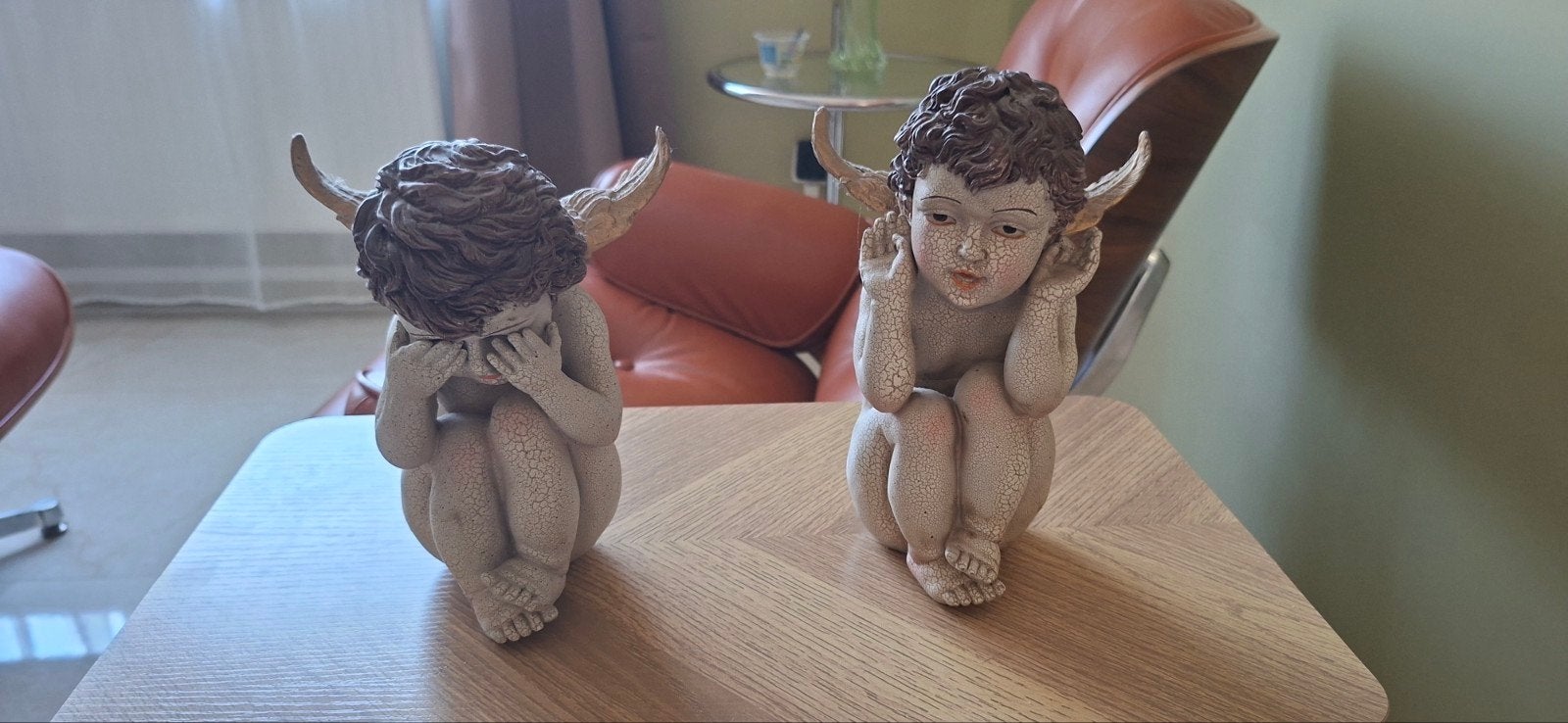 Mooie set van 2 engelenbeeldjes – Horen & Zien (Craquelé loo, Verzamelen, Ophalen