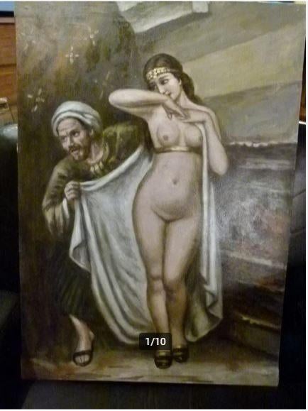 antiek naaktschilderij ``Blanke slavin`` slavenmarkt Orient, Antiek en Kunst, Ophalen