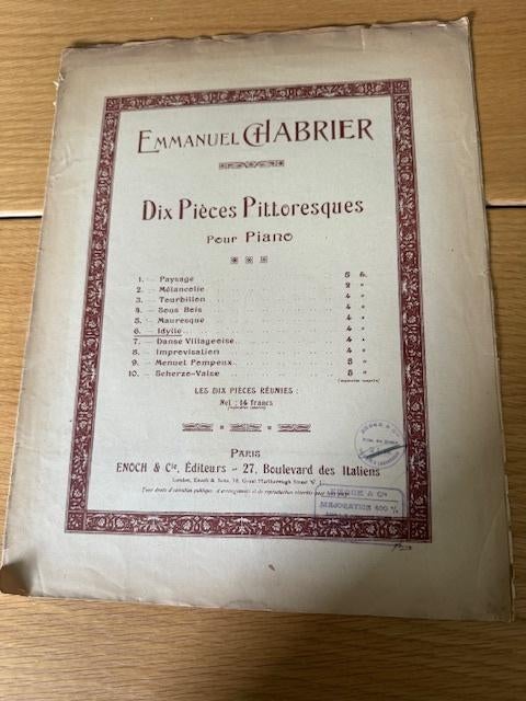 Emmanuel Chabrier – Pièces pittoresques n6 “Idylle”, Muziek en Instrumenten, Bladmuziek, Gebruikt, Artiest of Componist, Klassiek