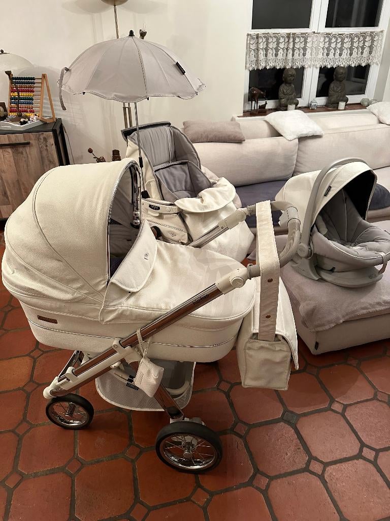 Bébécar wit lederen kinderwagen 3-in-1, Ophalen, Zo goed als nieuw, Kinderwagen