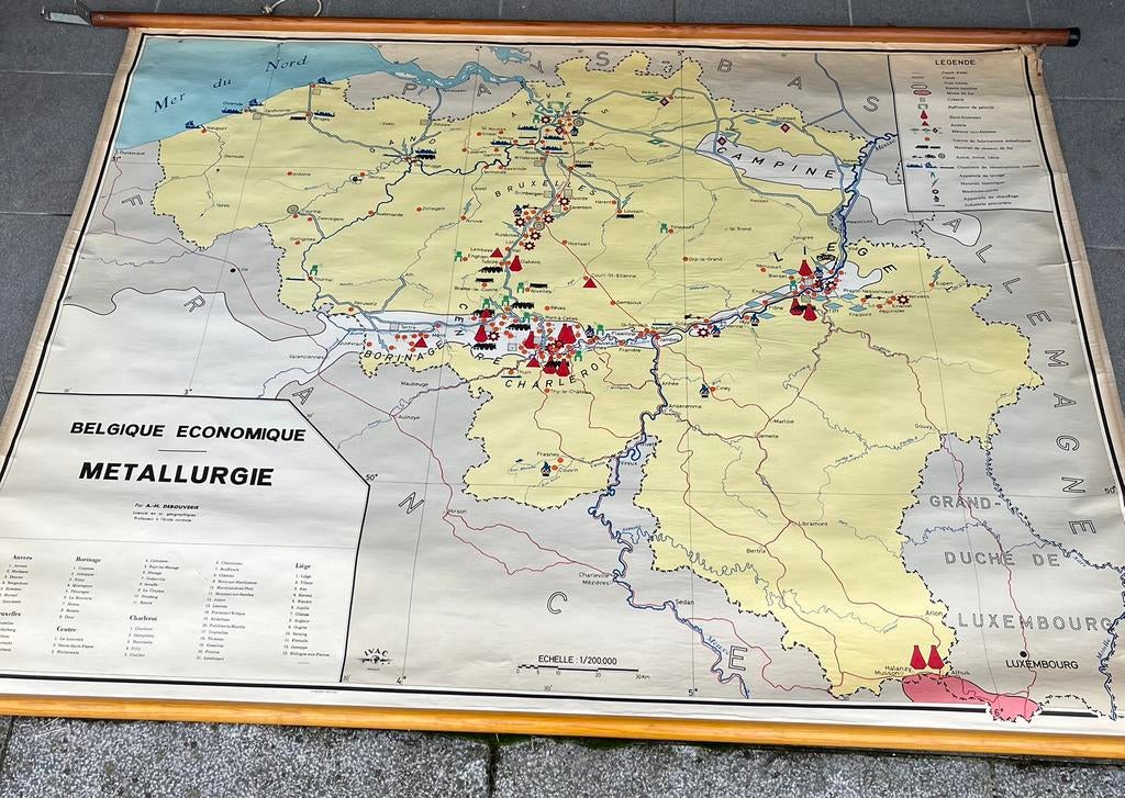 Oude schoolkaart BELGIË ECONOMISCHE METALLURGIE, Antiek en Kunst, Antiek | Schoolplaten