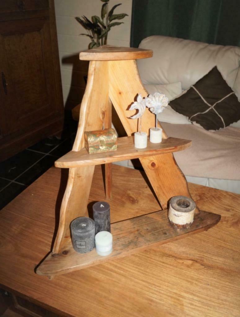 Ancienne étagère d'angle en bois brocante en pitchpine H 58, Enlèvement