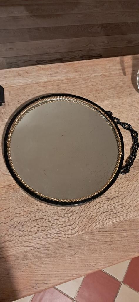 miroir ancien en métal vintage diamètre 30 cm, Maison & Meubles, Enlèvement, Utilisé, Rond, Métal
