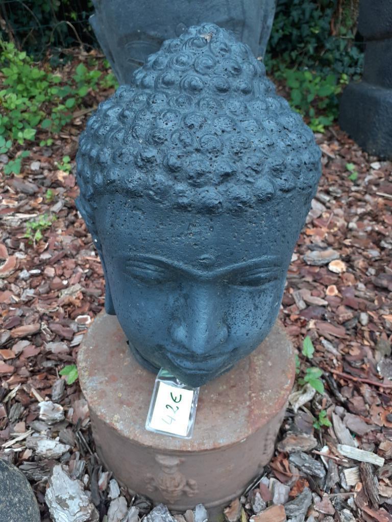 TETE DE BOUDDHA EN PIERRE PATINEE (30 cm ), Jardin & Terrasse, Enlèvement ou Envoi, Neuf, Pierre, Bouddha