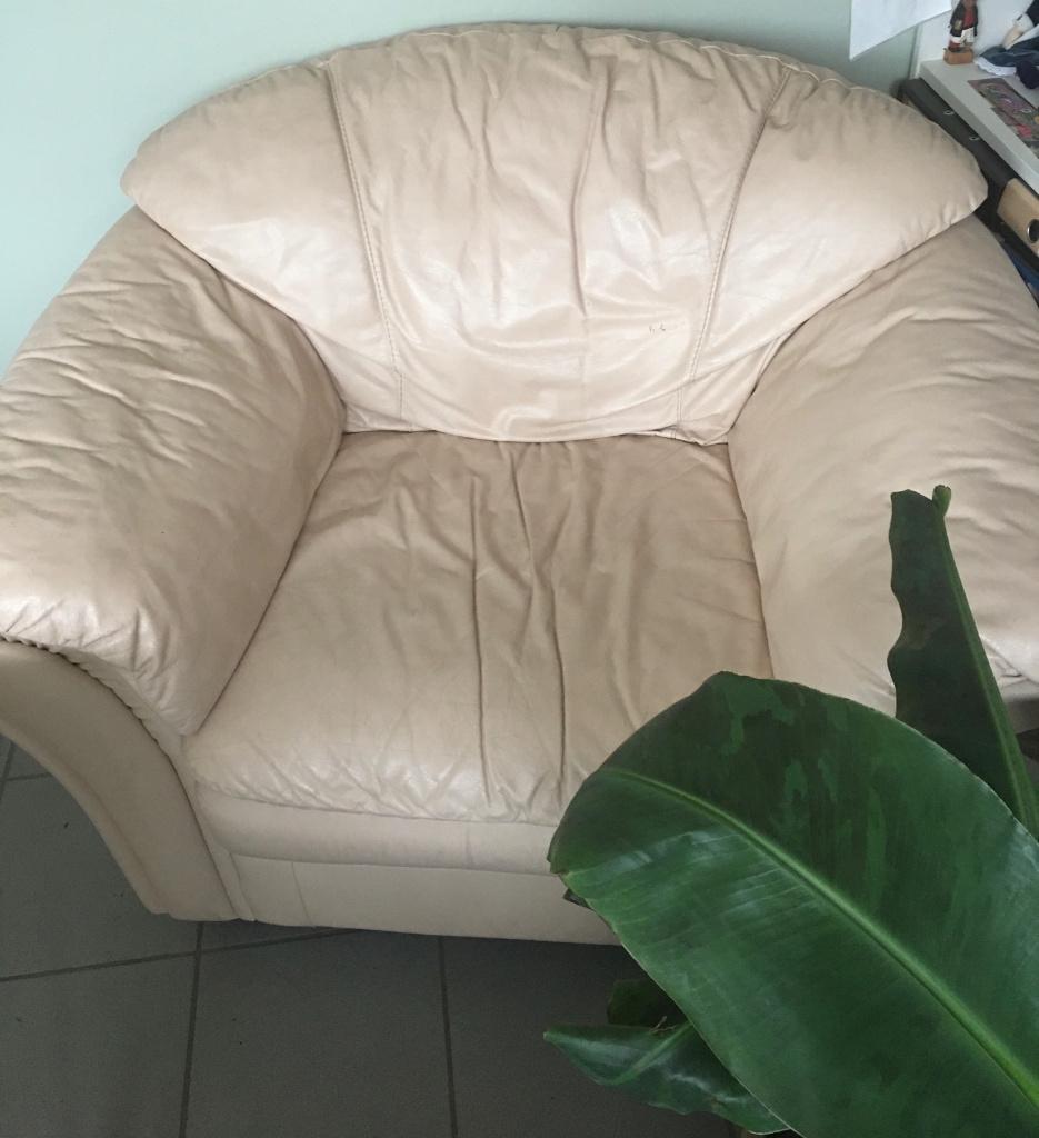 Comfortabele draaiende loungezetel in echt leder, Ophalen, Gebruikt, Leer