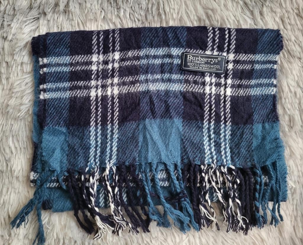 Écharpe Burberrys' Vintage – Lambswool – Motif Bleu, Enlèvement ou Envoi, Comme neuf, Burberry, Écharpe