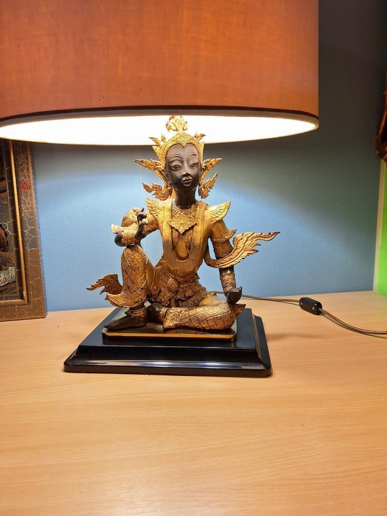 Gided bronze Thai Buddha lamp 1950, Maison & Meubles, Enlèvement ou Envoi, Comme neuf