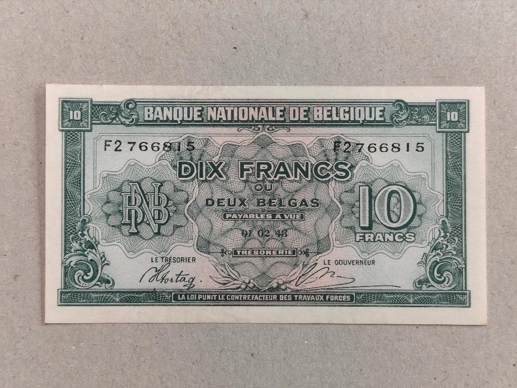 Billet de 10Fb - 2 Belgas type Londres état SUP+, Ophalen of Verzenden, Los biljet
