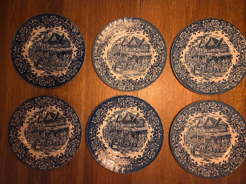 6 porseleinen diner-borden van Royal Tudor Ware, Antiek en Kunst, Ophalen