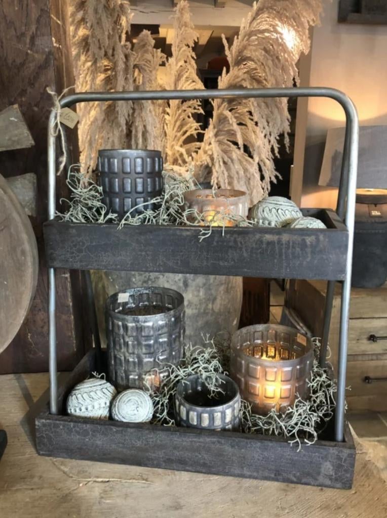 Stoere etagère van vergrijsd hout, nieuwstaat, Ophalen