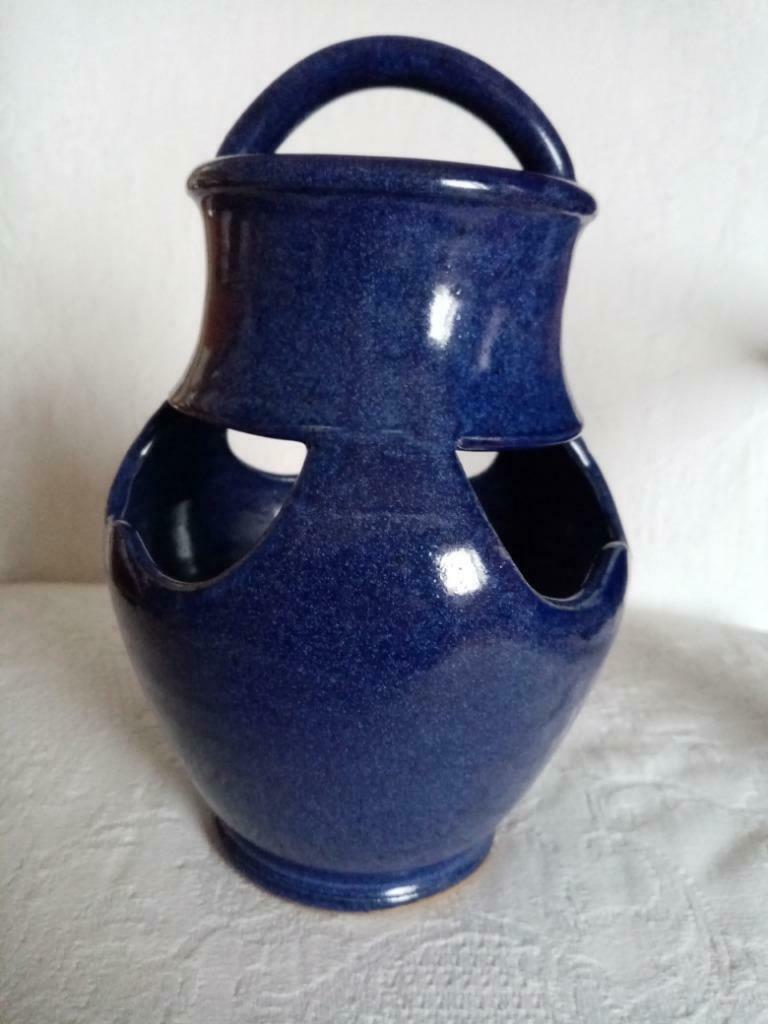 Vase décoratif contemporain en céramique monochrome bleu 25c, Enlèvement ou Envoi