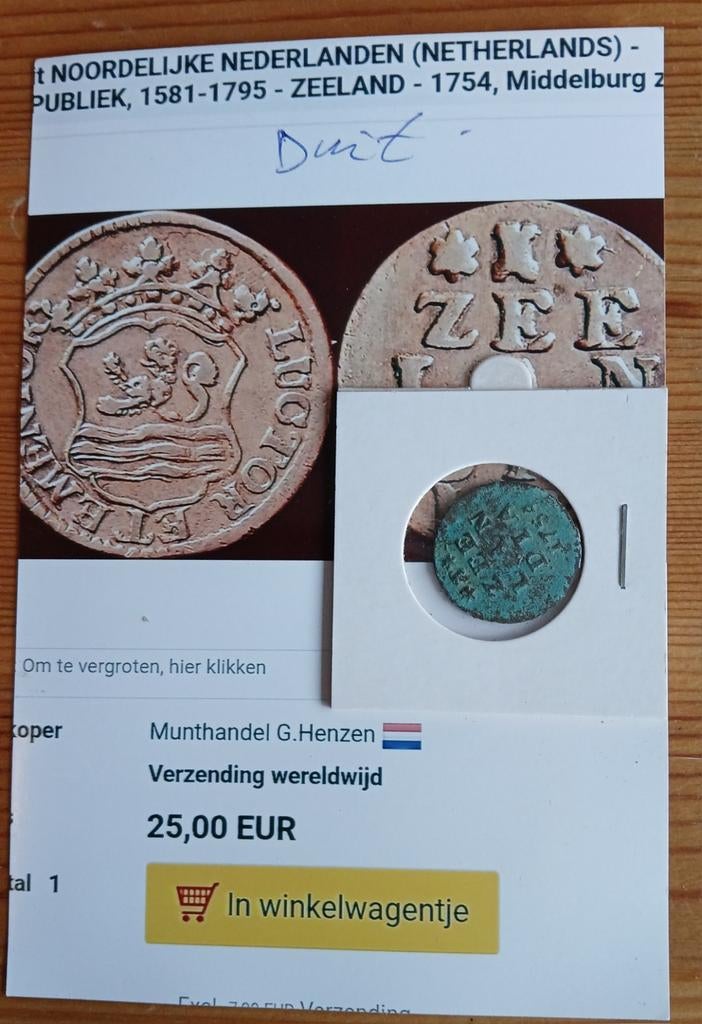 Duit, koper, Zeeland, 1754., Envoi