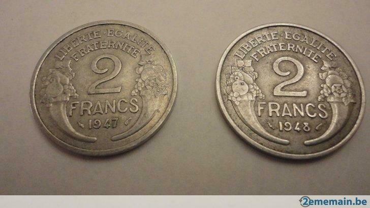 2 munten van 2 frank 1947 en 1948 TTB Frankrijk Morlon, Postzegels en Munten, Munten | Europa | Euromunten, Ophalen of Verzenden