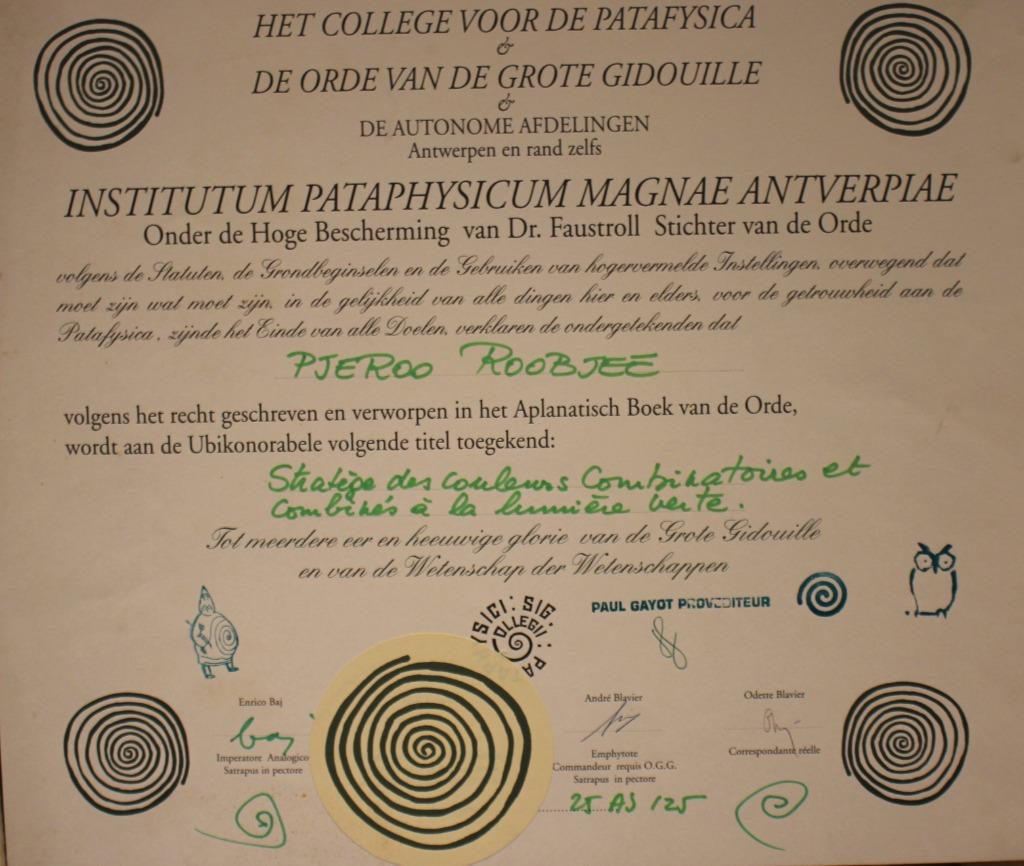 Opname akte van Pjeroo Roobjee. Het College voor Patafysica, Ophalen