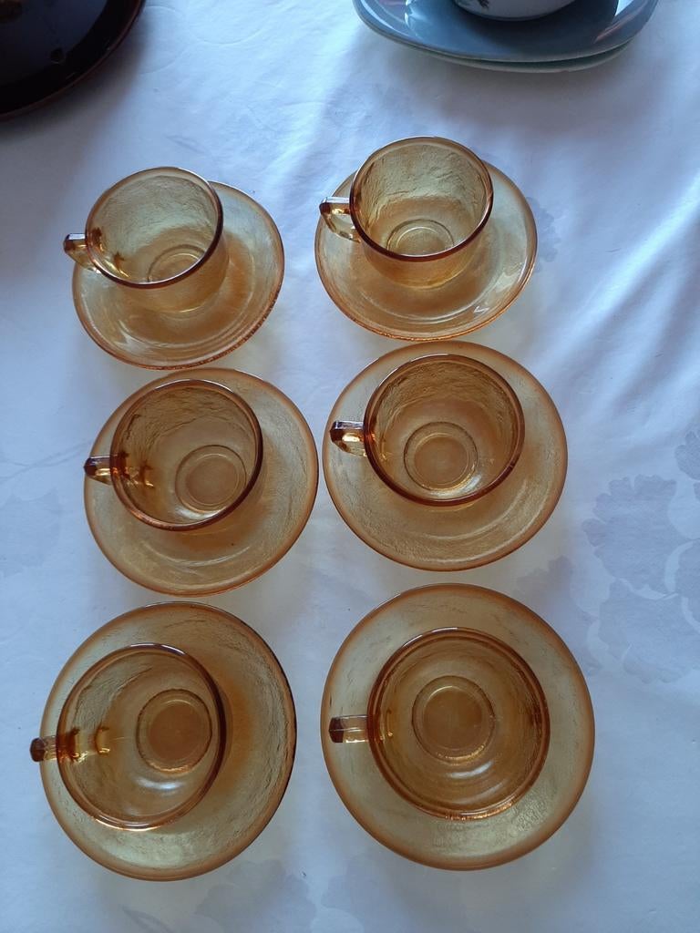 6 antieke glazen kopjes en schotels, Ophalen of Verzenden