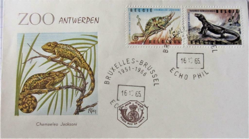 FDC'S - BELGIË- ZOO ANTWERPEN- REPTIELEN, Ophalen of Verzenden, Gestempeld, Dier of Natuur