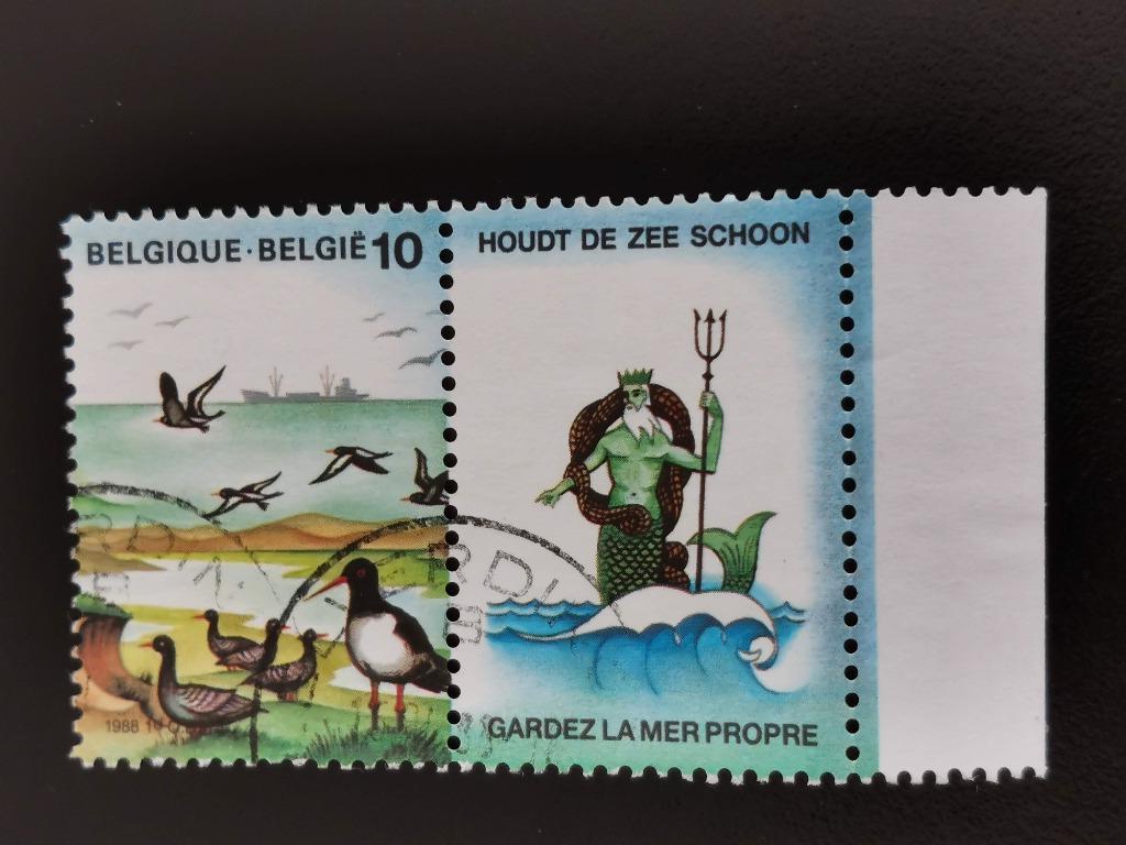 Belgie 1988 - De zee - zeevogels + vignet Neptunus, Ophalen of Verzenden, Gestempeld