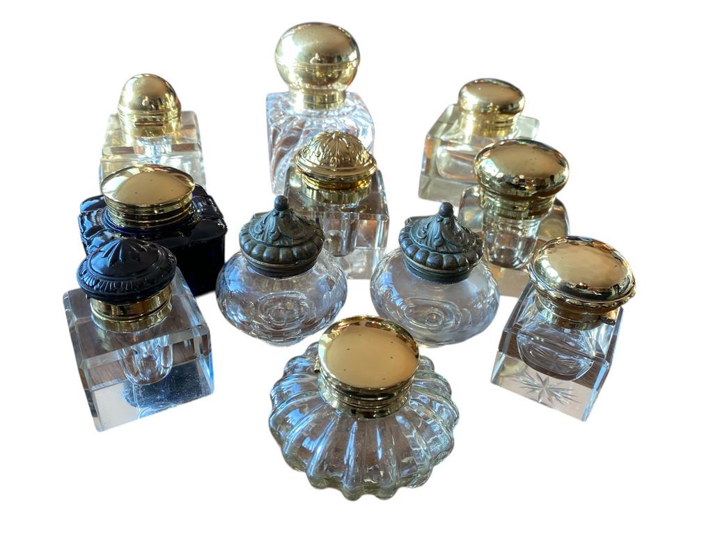 Ensemble Encriers En Bronze Doré Et Cristal., Antiquités & Art, Enlèvement ou Envoi
