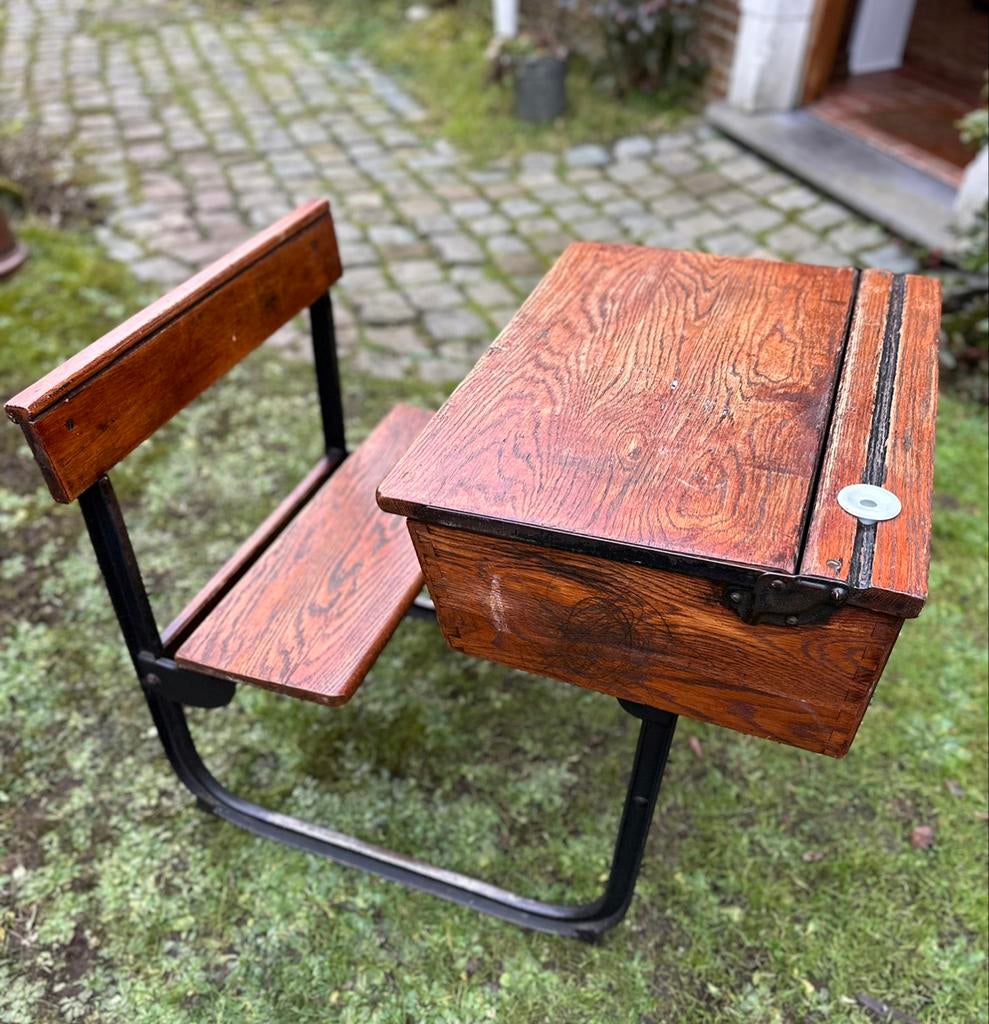 Prachtig vintage antiek lessenaar schoolbank schoolbankje, Verzamelen, Retro, Ophalen