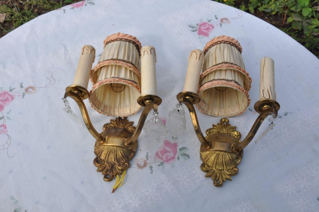 §  paire appliques laiton et pampille fixation rosace, Enlèvement ou Envoi