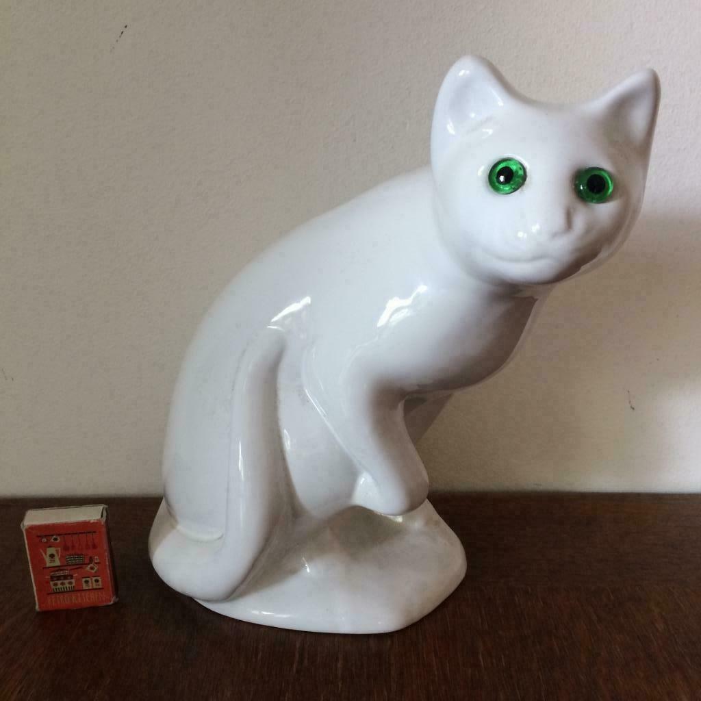 Witte kat poes beeldje origineel jaren 80 wit beeld vintage, Ophalen of Verzenden, Zo goed als nieuw, Dier