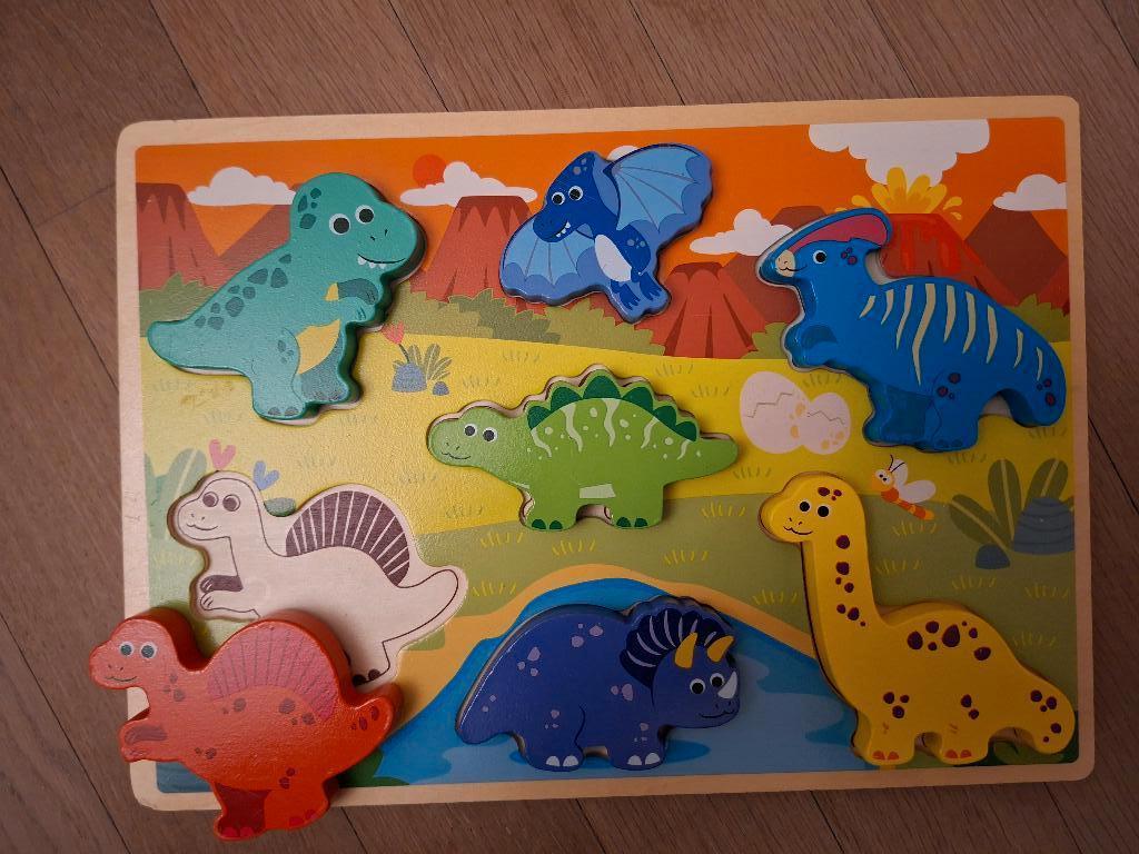 Houten puzzel thema dino, Comme neuf, Enlèvement, 6 mois à 2 ans, Moins de 10 pièces