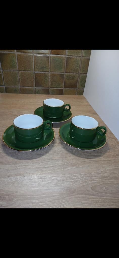 3 tasses bistrot verte en porcelaine Selfmann Welden Bavaria, Enlèvement ou Envoi