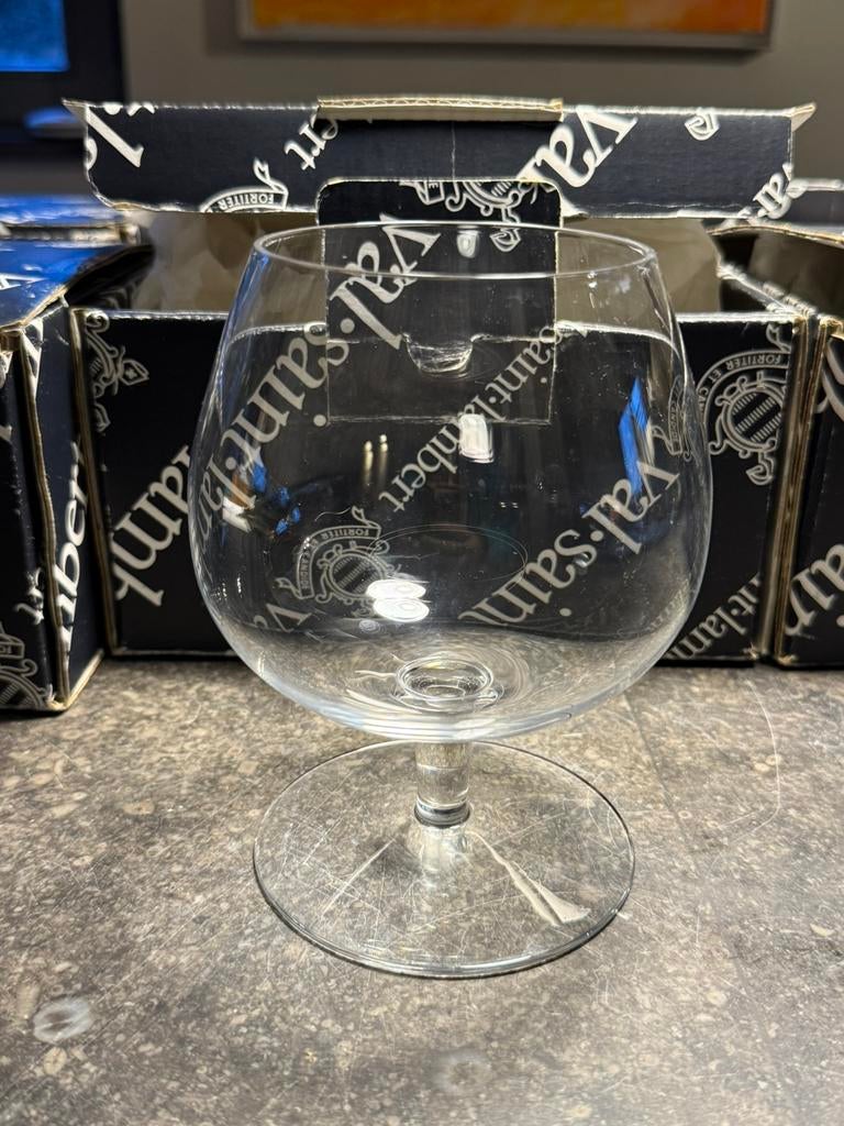 Val Saint Lambert 6 cognac glazen in cristal met doos, Ophalen, Zo goed als nieuw