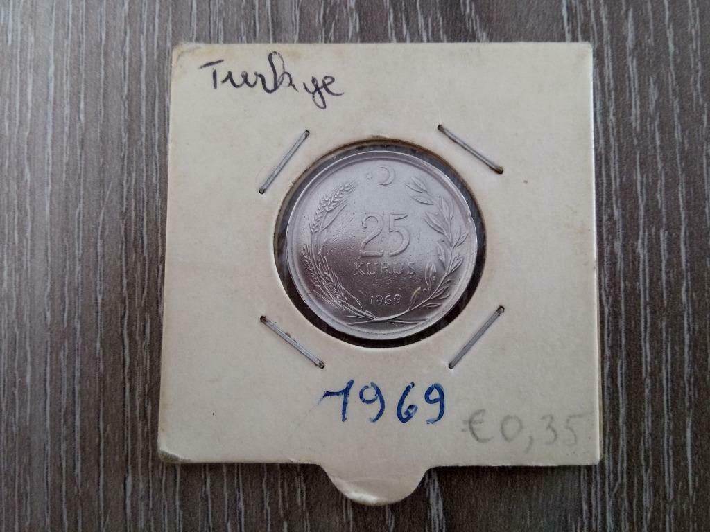 Ancienne pièce de monnaie 25 Kurus, 1969, de Turquie, Enlèvement ou Envoi