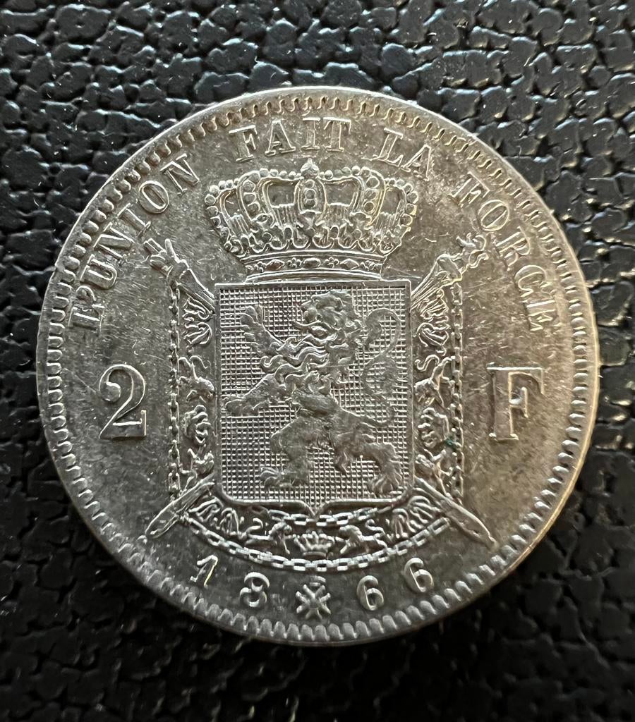 Très beau deux francs, Léopold 1866 (FR), Enlèvement ou Envoi, Argent, Argent
