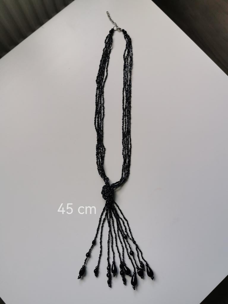 Ketting zwart/grijs - 45cm, Bijoux, Sacs & Beauté, Colliers, Enlèvement ou Envoi, Utilisé, Noir, Synthétique