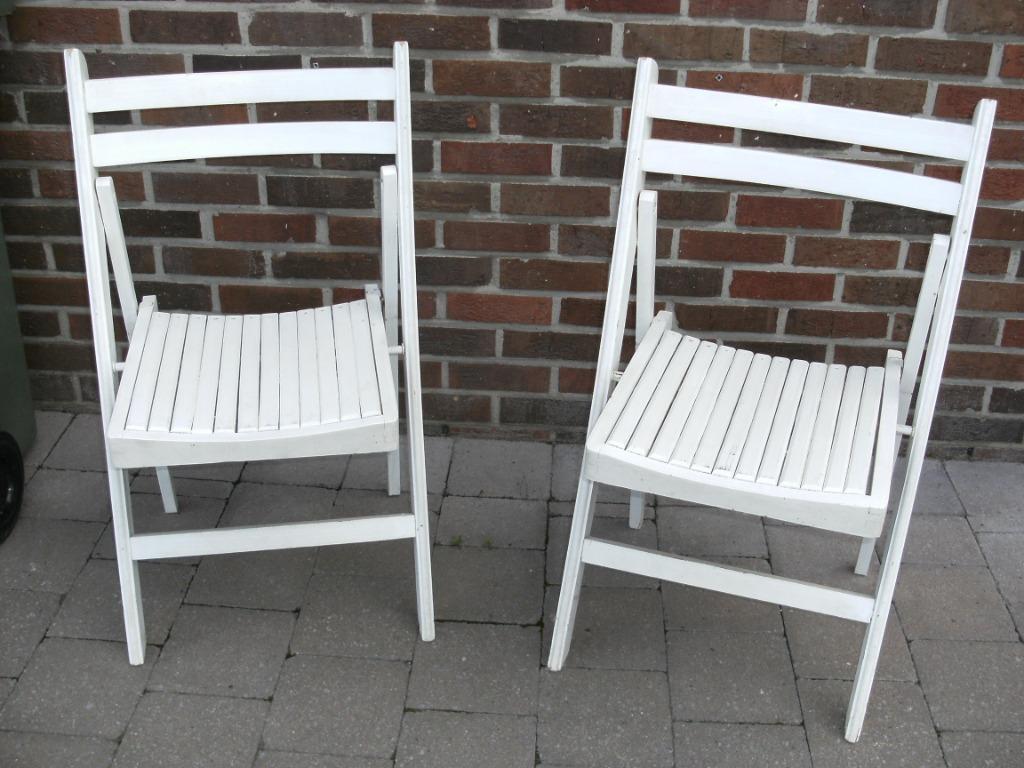 Tuinstoel Hout  2st. wit inklapbaar, Ophalen, Zo goed als nieuw, Hout, Inklapbaar