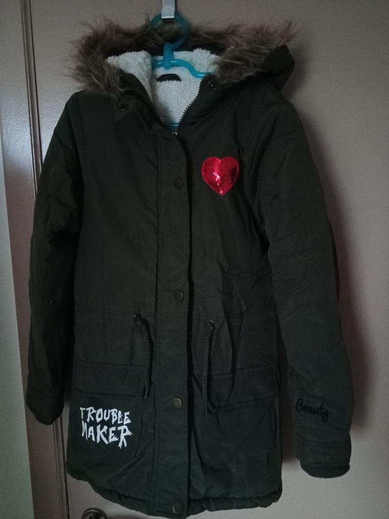kakigroene winterparka dikgevoerd schapenwol/bontkap mt146, Ophalen, Nieuw, Meisje, Jas