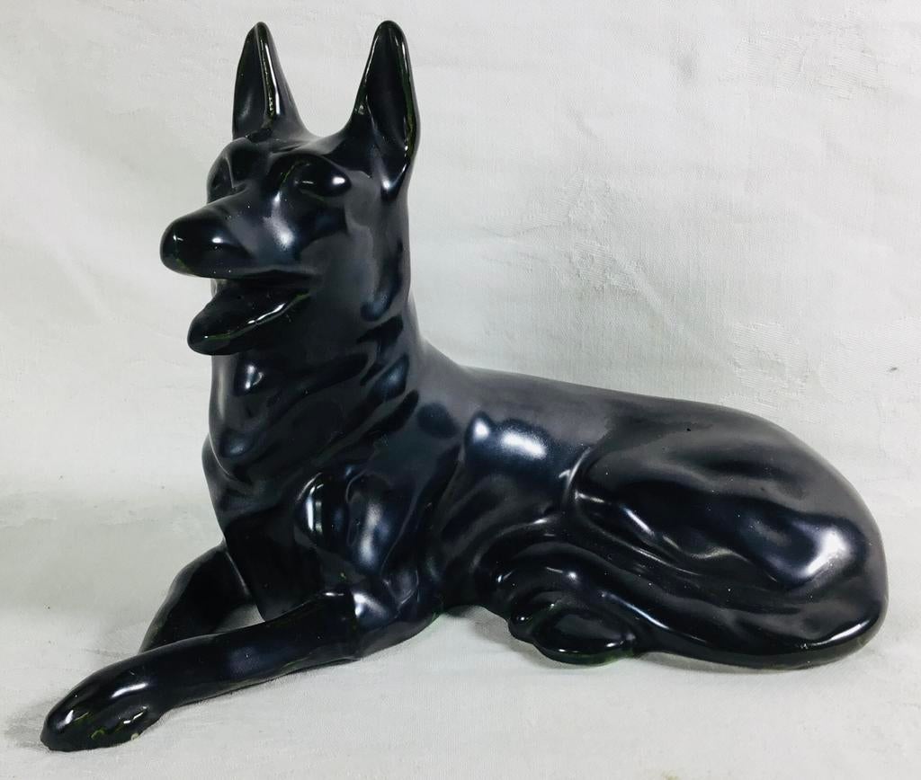 Faïencerie de Saint Clement Antieke keramieken herdershond, Antiek en Kunst, Curiosa en Brocante, Ophalen of Verzenden